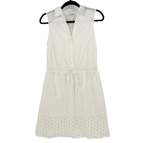Elle White Eyelet White Drawstring Casual Dress - Picture 1 of 5